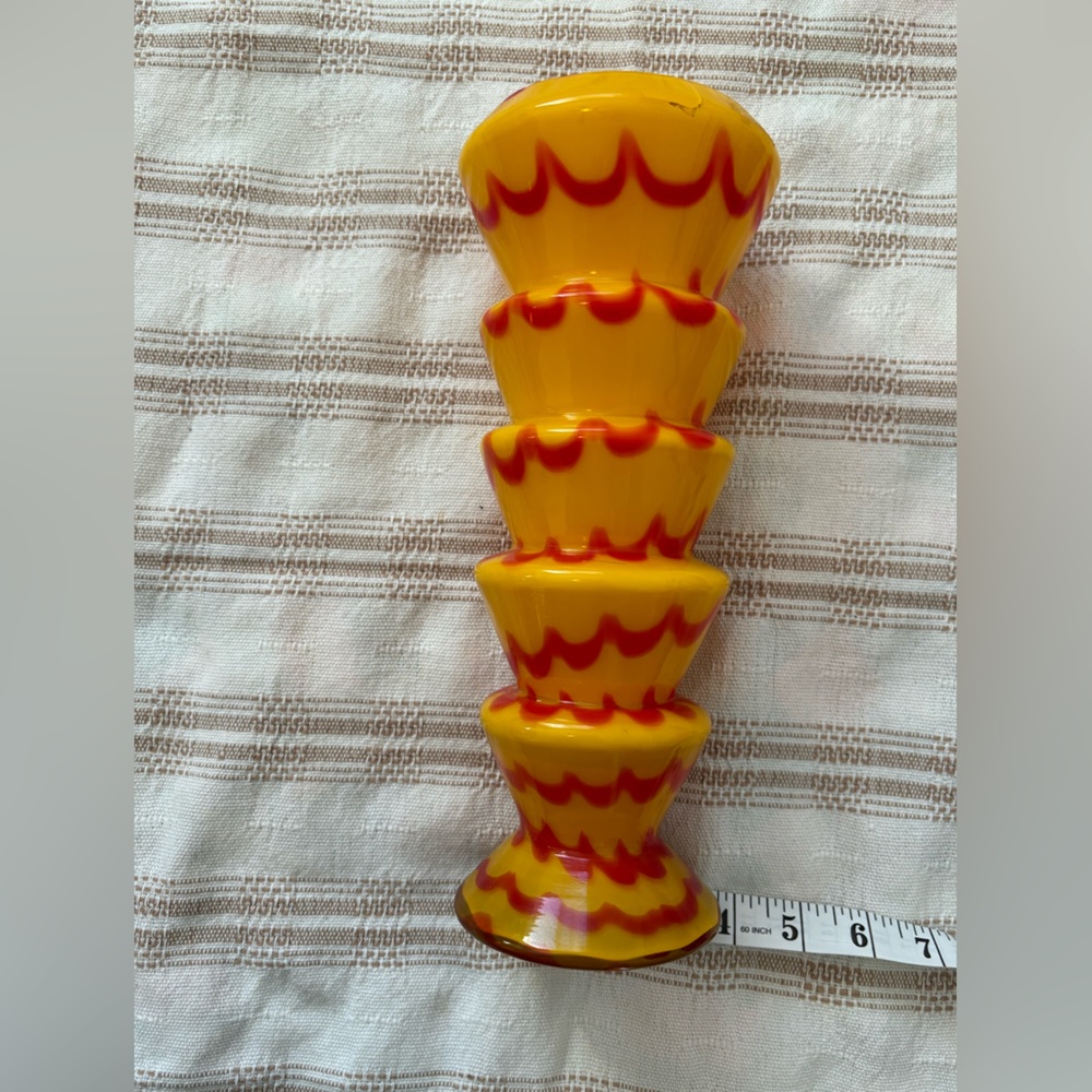 Vintage Murano-Style Yellow & Red Art Glass Vase Retro Statement Decor